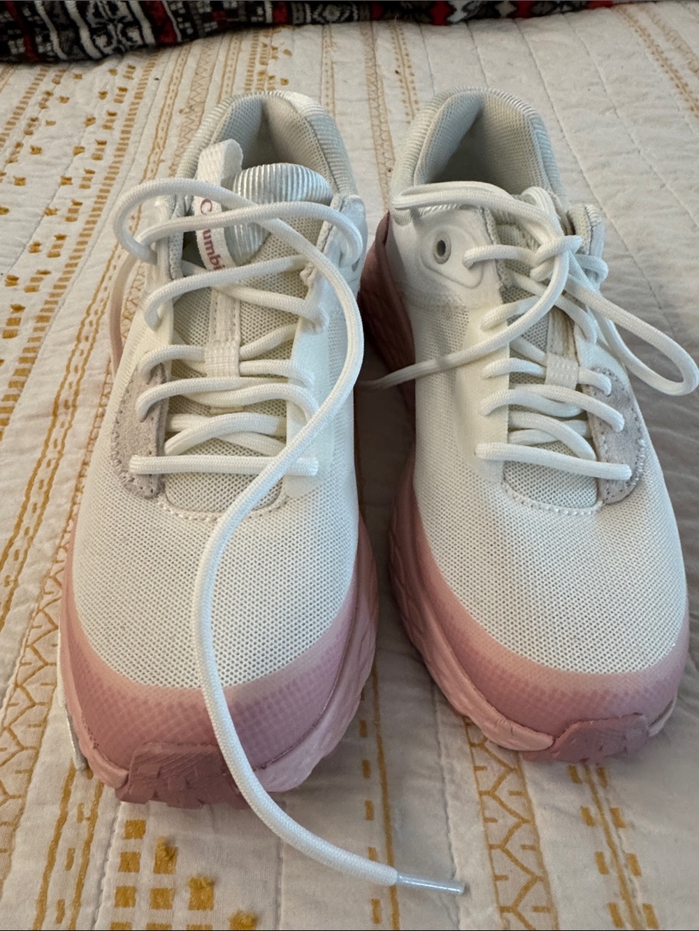 Columbia Women's White and Light Pink Platform Lace-Up Sneakers